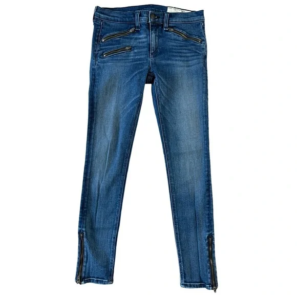 Rag & Bone Skinny Ankle Jeans, Zipper Detail, Stretch, Medium Wash - Size 26 - Picture 4 of 16